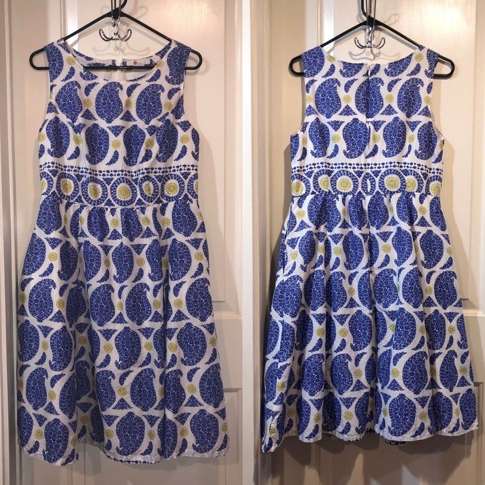 Boden Empire Waist Sleeveless Mini Dress - Blue/Yellow, 10R